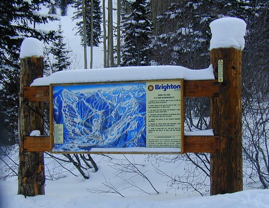 Outdoors Sign with Map of Brighton Ski Trails