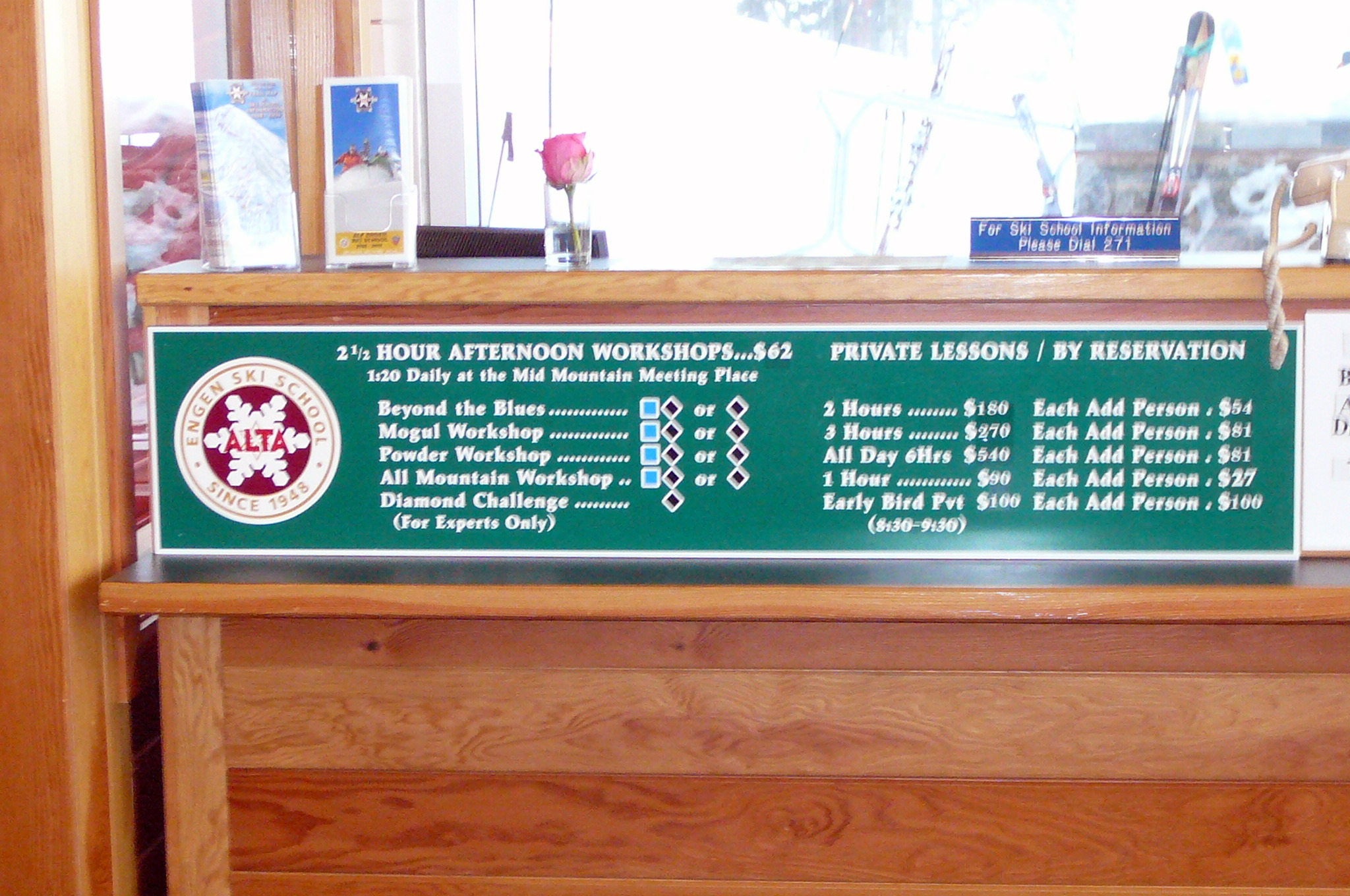 Alta Ski School Information Sign