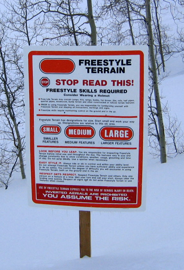 Freestyle Terrain Informative Sign for Skiers