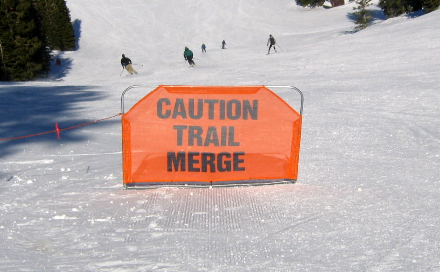 Caution Sign for Merging Trails