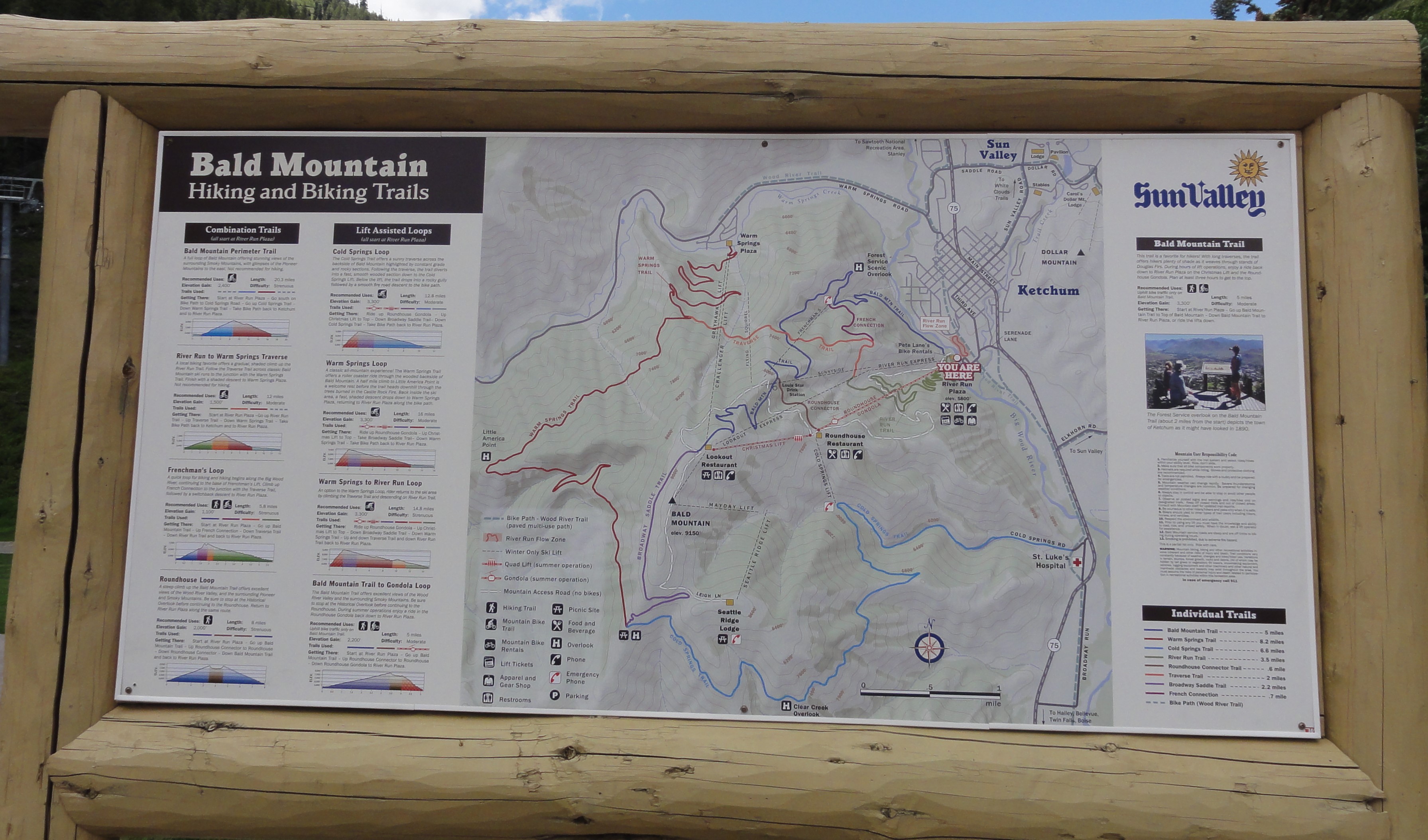 Sun Valley Bald Mountain bike trails map board